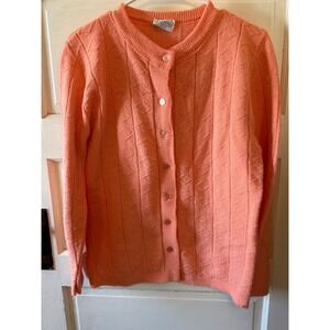 Vintage Sears Peach Coral Knit Button Front Cardigan Sweater Wintuk Acrylic